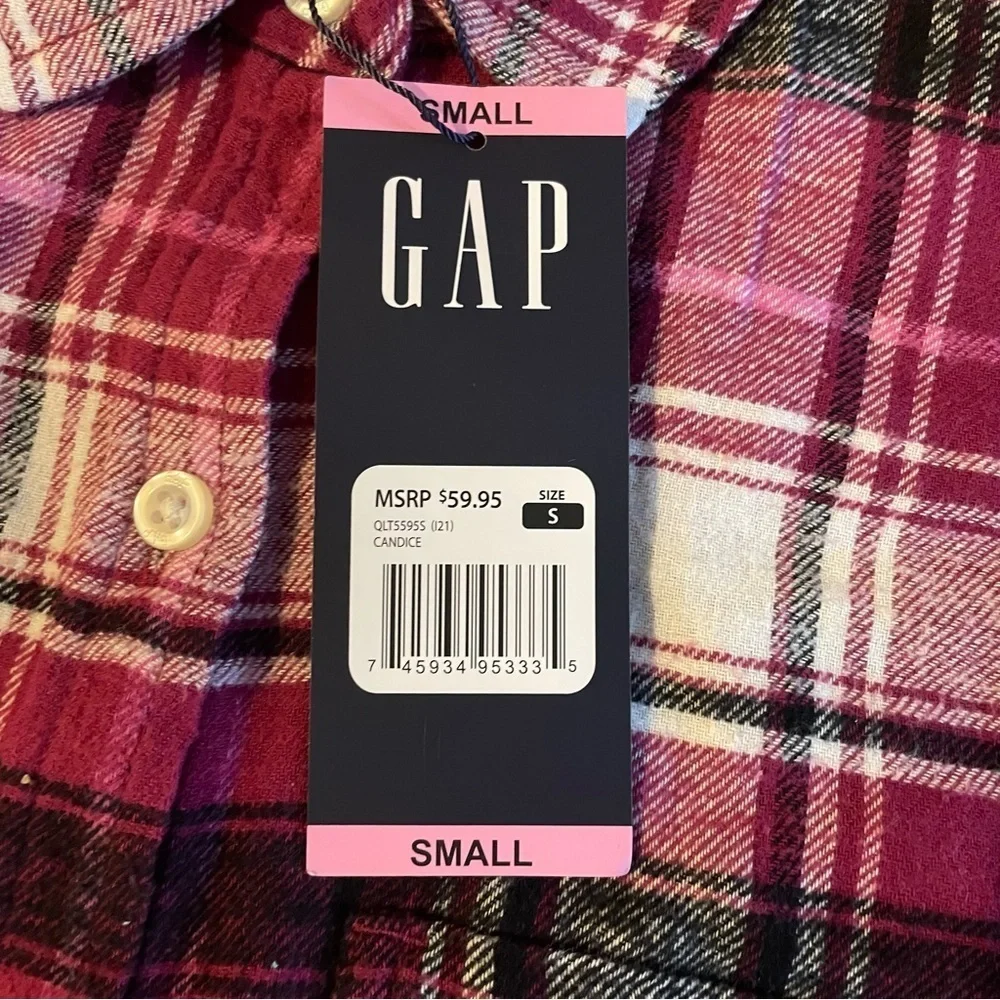 Women's Gap Flannel Boyfriend Shirt Pink Size Small - Picture 10 of 11